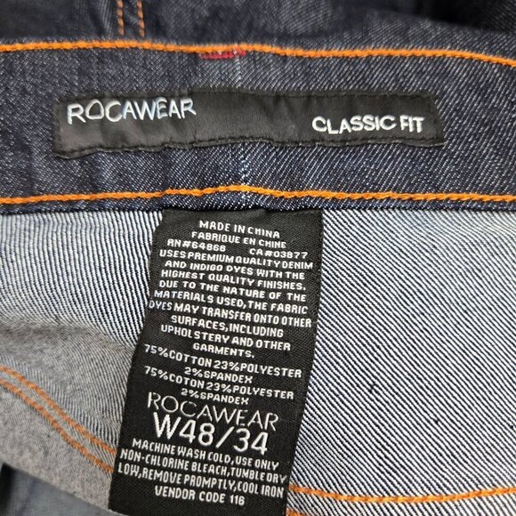 Rocawear Jeans Mens Classic Fit 48x34 Dark‎ Wash Embroidered Street wear Hiphop - Picture 3 of 5